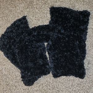 Fuzzy knitted black & sparkle long winter scarf